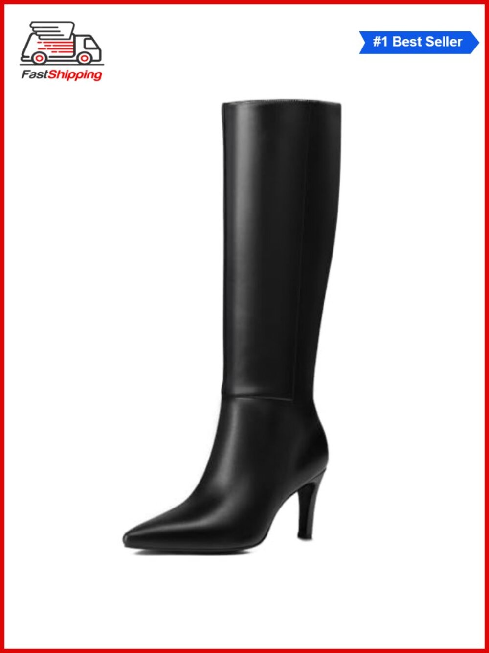 ✨ Knee High Stiletto Boots Pointed Toe Faux Leather Wide Calf Dress Boots